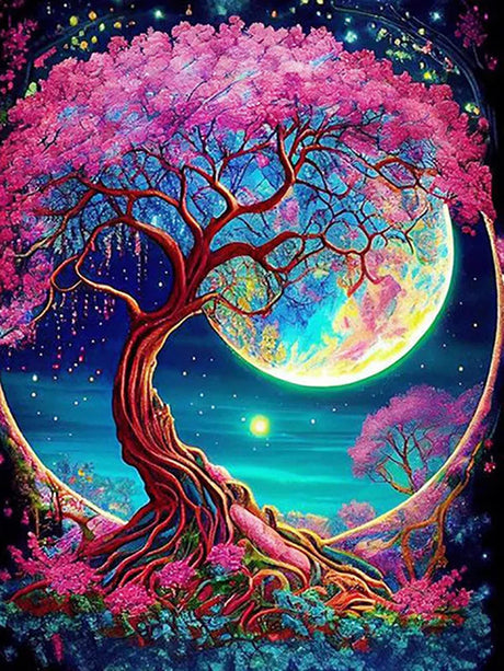 Colorful Trees And The Moon Personality DIY Full Drill Diamond Decorative Painting