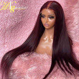 Deep Burgundy Human Hair HD Lace Frontal Wigs Preplucked Straight Hair 180% Density 13x6 Front Wigs Transprent Lace For Women