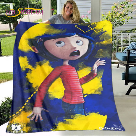 3D Cartoon Coraline Blanket,Flannel Blanket Throw Blanket,Children's Warm Blanket for Home Living Room Bedroom Beds Sofa Office