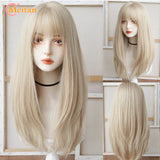 MEIFAN Synthetic Long Straight Lolita Wig with Bangs Wig Girl Cute Mixed Black Red Blonde Cosplay Party Halloween Harajuku Wig