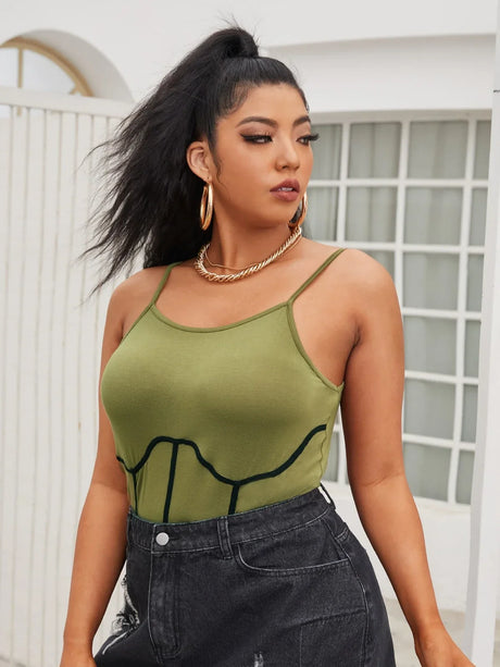 Plus Size Sexy Summer Corset Detail Crop Tops Women Contrast Color Blocked Slim Strap Cami Top Female Large Size Cami Tank 7XL