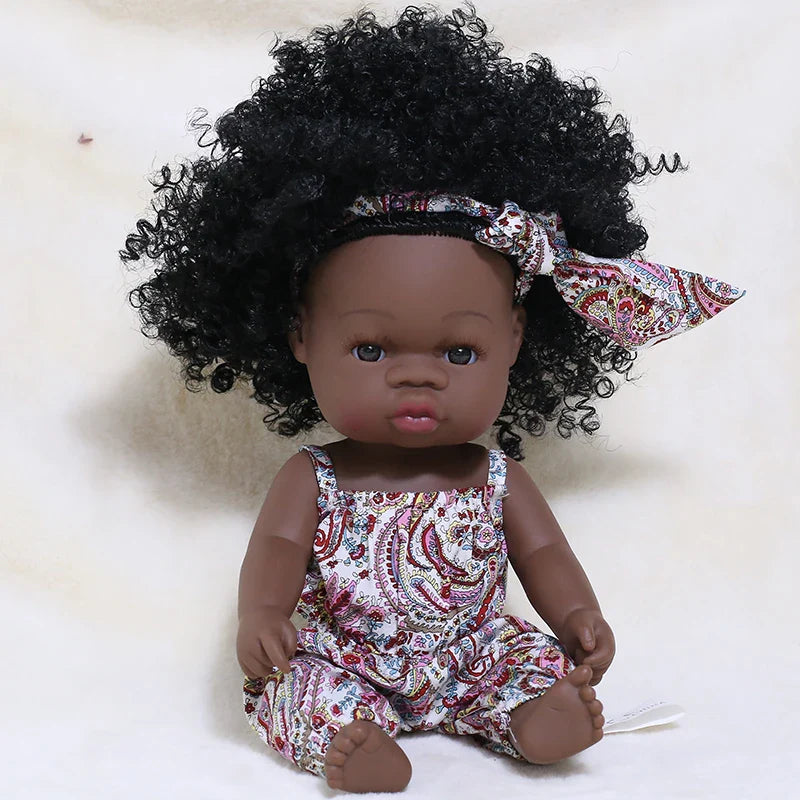 35cm Newborn Reborn African Doll Baby Simulation Soft Vinyl Children Lifelike Toys Christmas Birthday Toys Dolls for Babies