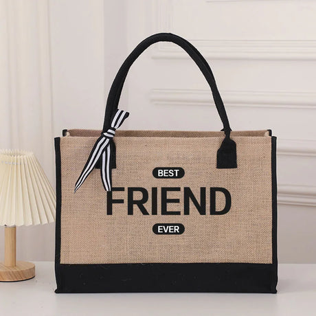 Fashion Large Capacity Trend Black And White Color Collision Splicing Printing Handbag Canvas Bag Holiday Gift DIY Gift Bag Shop