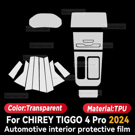 For CHIREY TIGGO 4 Pro 2024 TPU Gearbox Panel Film Dashboard Protective Sticker Interior Cover Anti-Scratch Car Accessories