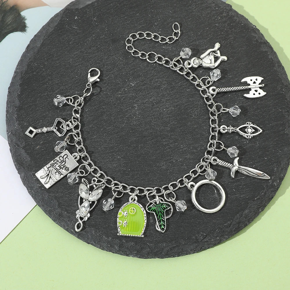 Movie The Hobbit Charm Bracelets Elven Leaf Arwen Evenstar Pendant Sword Green Door Locket Star Bracelet Fashion Jewelry