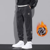 Thickened Fleece Pants Casual Cotton Trousers Winter Lambswool Pants Down Pants Men Jogging Sportwear Solid Drawstring Trousers