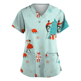 Christmas Cartoon print spa uniform beauty salon Pet shop uniform Fashion Slim Fit top scrub clothes women scrubs lab coat