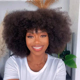 Peruvian Human Hair Short Sassy Human Hair Wigs Natural Brown Burgundy Fluffy Afro Kinky Curly Wig For Black Women Remy