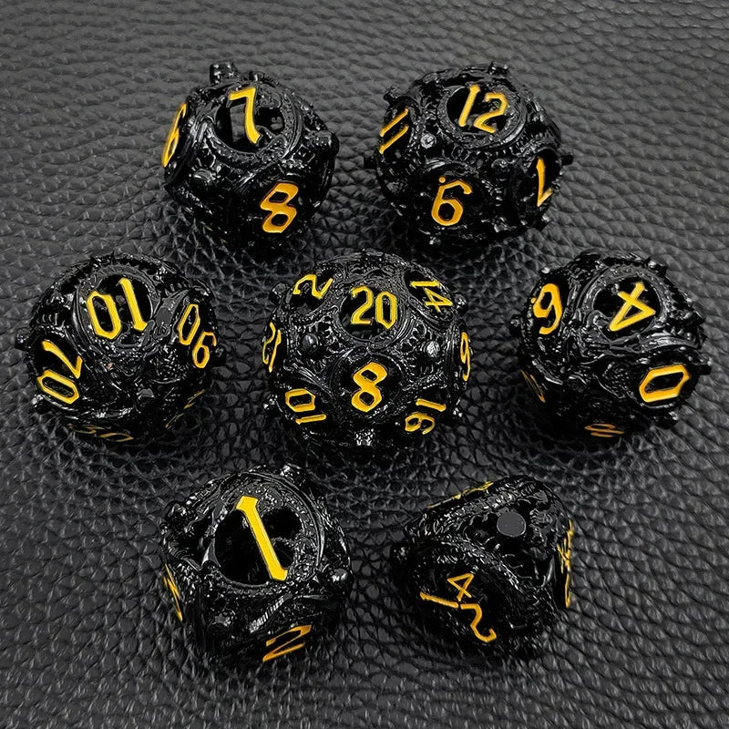 7PCS/SET DND Metal Dice Set Three-dimensional Flying Dragon 3D Metal Dice D&D Hollow Metal Dice Set DnD RPG Polyhedral Games