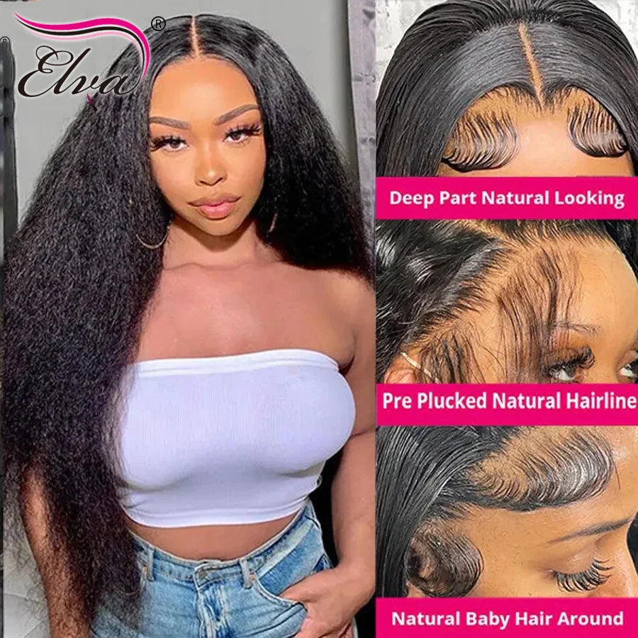 Elva Hair Yaki Straight Human Hair Wigs 360 Full Lace Wig Glueless Wig Human Hair Ready To Wear 13x6 HD Lace Frontal Wig Brown