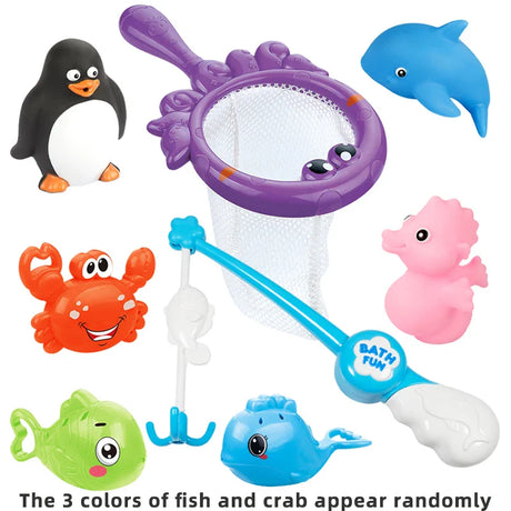 Bath Toys Fishing Games with Fish Net Squirt Fishes Crab Pool Bath Time Bathtub Toy for Toddlers Baby Kids Infant Girls Boys Age
