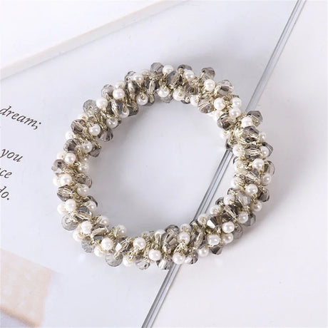 1pc Women Crystal Pearls Hair Rope Handmade Elastic Beaded Ponytail Holders Hair Ties For Women And Girls Hair Accessories