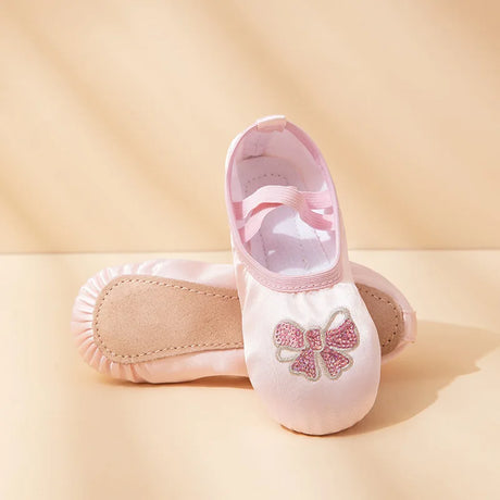 Girl's Satin Ballerina with Embroidered Dance Shoes Ballet Slipper Flats Split Leather Sole Gymnastics  (Toddler/Little Kid/Big)