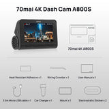 70mai 4K Dash Cam A800S Built-in GPS ADAS 140°FOV 70mai Camera Car DVR 24H Parking Monitor Front Cam Only, Support Rear Cam