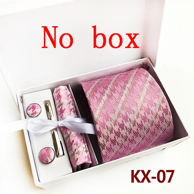 Ties For Men Luxury Tie Set Gift Box Jacquard Necktie Pocket Square Clip Cufflinks Handkerchief Corbata