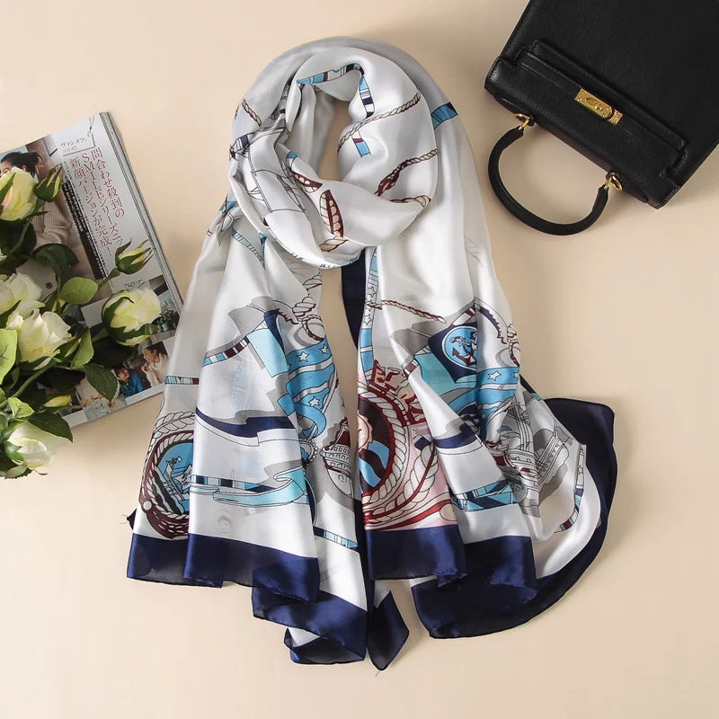 Van Gogh Oil Painting Silk Scarf Women Luxury Brand Apricot Floral Print Hijab Bandana Foulard Femme Shawl Soft Bufanda Mujer