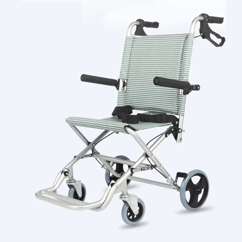 Aluminum Alloy Elderly Wheelchair with Pedal Portable Folding Travel Trolley Elderly Simple Mobility Aids Hand-pushed Wheelchair