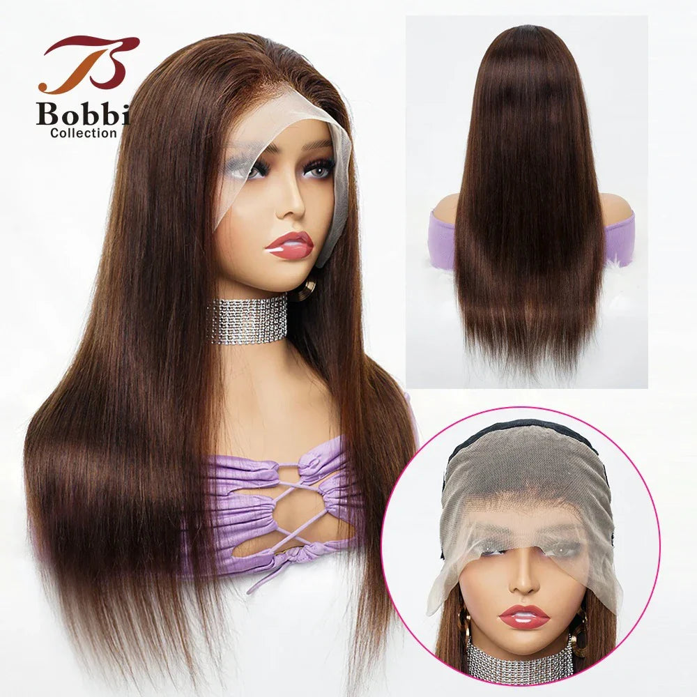 Brown Black Human Hair Wig For Women Lace Front Wig Glueless HD Transparent Lace Closure Natural Black Straight Remy Hair BOBBI