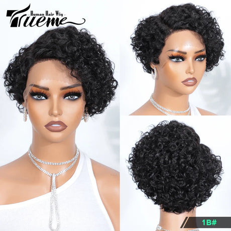 Short Pixie Curly Bob Wig Lace Front Human Hair Wigs For Women Colored Brazilian Deep Curly Transparent Lace Part Human Hair Wig