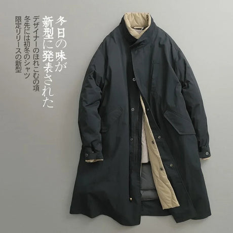 Plus Size Jacket New Winter Japanese Retro Long Jacket Army Green Coat Men Long Parka Coat Autumn Puffer Overcoat Jacket Men