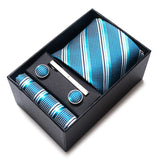 Luxurious Dropshipping 8 cm Birthday Gift Silk Tie Hanky Pocket Squares Cufflink Set Tie Clip Necktie Box Geometric