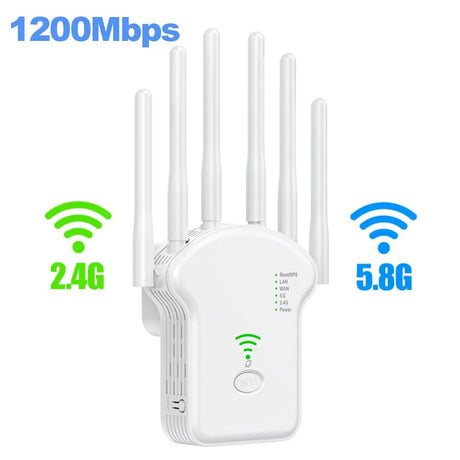 1200Mbps Wireless WiFi Repeater WiFi Signal Repeater Dual-Band 2.4G 5G WiFi Extender Antenna Network Amplifier WPS Router