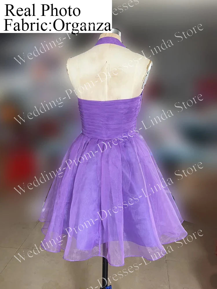 Purple Short Cocktail Homecoming Dresses for Special Events Tulle Halter Backless A-Line Gala Prom Party Graduation 2023 Summer