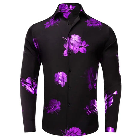 Lilac Mauve Lavender Purple Silk Mens Shirts Luxury Lapel Long Sleeve Dress Shirt Jacquard Blouse for Male Wedding Business Prom