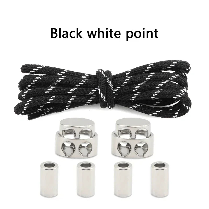 1Pair Round Elastic Laces Sneakers Lock Shoe Laces Without Ties Metal Buckle Laces Kids Adult No Tie Shoelaces Shoes Accessories