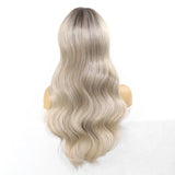 Ash Blonde Synthetic Lace Front Wigs for Women Body Wave Colored Lace Wig Heat Resistant Dark Roots Cosplay 13x3 Glueless Wig