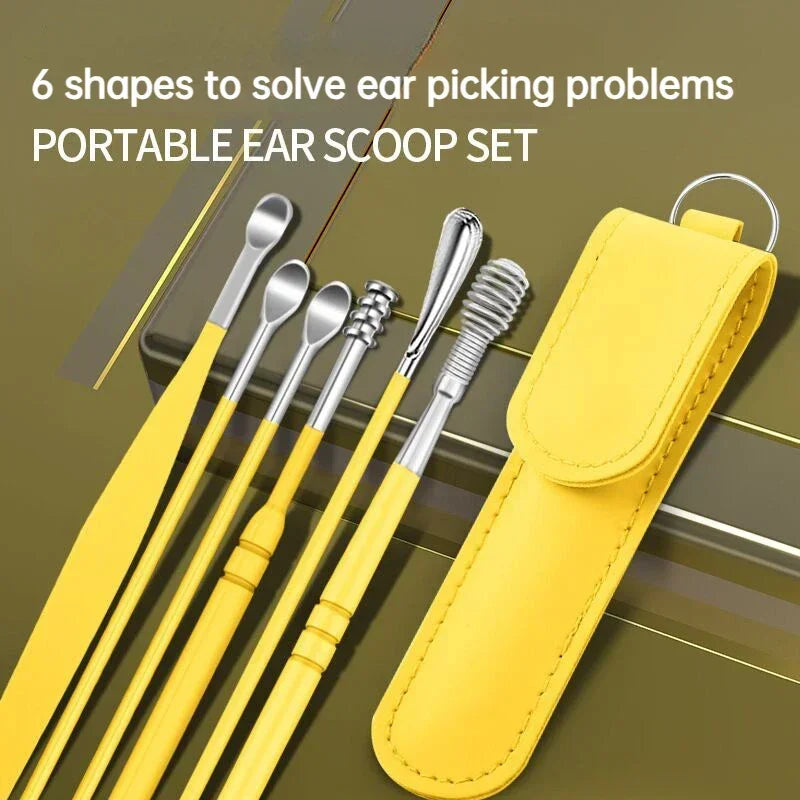 6PCS Stainless Steel Earpick Ear Cleaner Spoon Wax Removal Tool  Ear Spoon Care for Baby Adults Ear Care Set