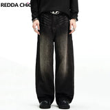 REDDACHIC Acubi Fashion Men Baggy Jeans Vintage Black Brushed Wide Leg Casual Pants Hip Hop Trousers Y2k Harajuku Streetwear