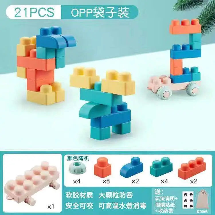 DIY Baby Soft Rubber Big Particle Bricks Model Toys Cute Building Blocks Early Educational Toy Safe and Non-toxic for Children