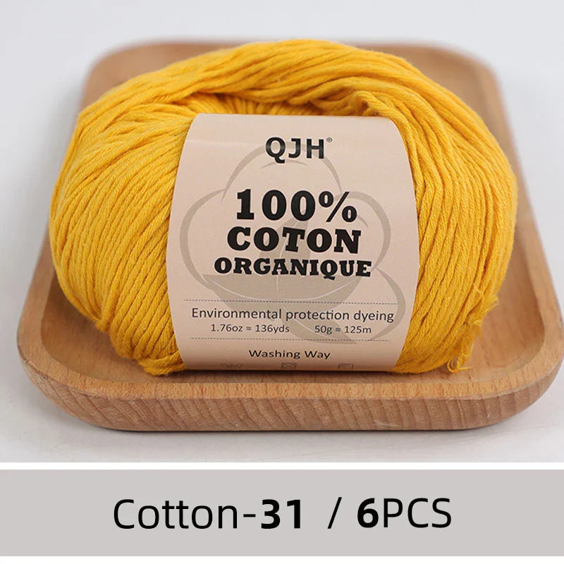 QJH 100% Cotton Yarn, Cotton Baby Sport Weight Yarn, Amigurumi Yarn, Summer Soft Yarn, Crochet/Knitting Yarn - 6 Pcs