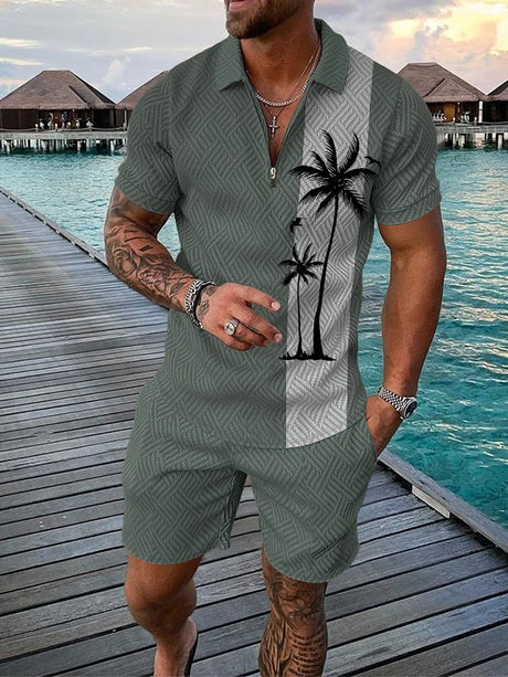 Summer Hawaii 3D Print Polo Shirts Shorts Sets Men's Fashion Oversized Short Sleeve Shirt Pants Set Suits Man Tracksuit Clothing