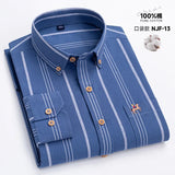 M~6XL Men's Shirt Long Sleeve Cotton Oxford Fashion Casual One Pocket Regular Fit Striped Business Formal Shirt