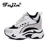 Fujin 9cm Platform Wedge Sneakers Chunky Shoes 9cm Hidden Heel Za Fashion Genuine Leather Comfy Breathable Vulcanized Shoes