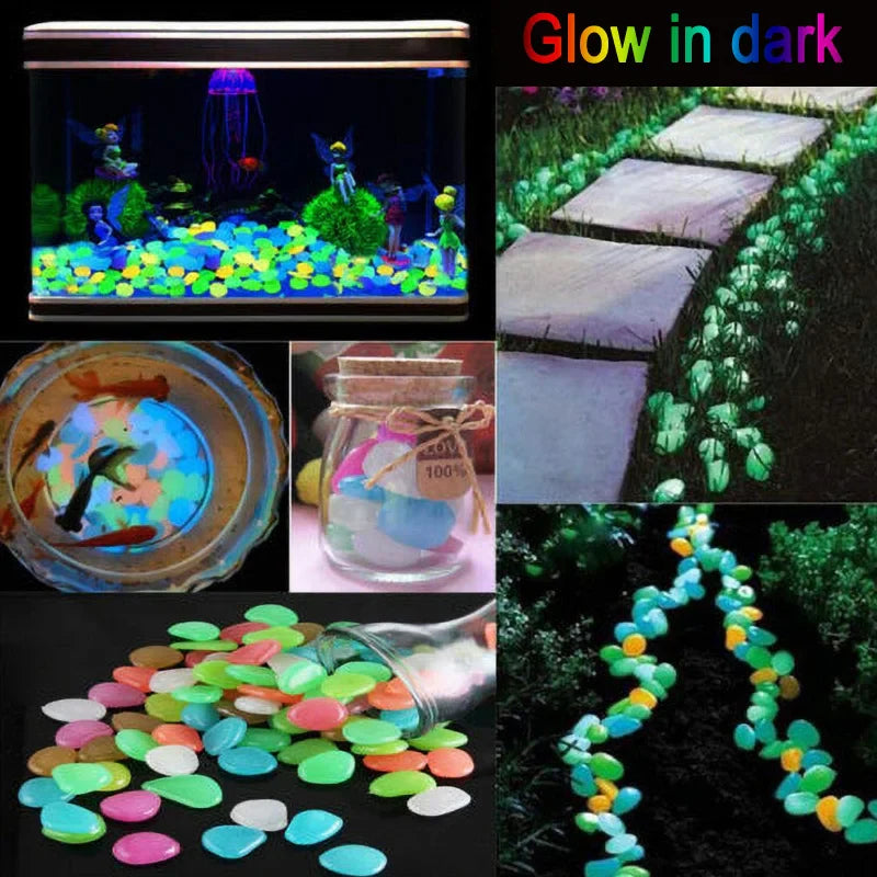 1000/500Pcs Garden Decoration Outdoor Luminous Stones Glow In The Dark Pebbles Aquarium Fish Tank Yard Decor Crystals Rocks Bulk