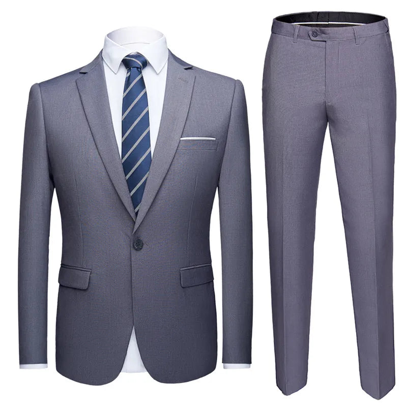 Jacket + Pants 2 Pieces Set / 2023 Fashion New Men's Casual Boutique Business Dress Wedding Groom Suit Coat Blazers Trousers