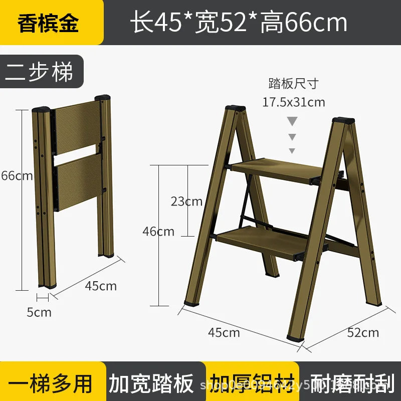 Multi functional folding ladder aluminum alloy high stool kitchen load bearing 300kg step chair widened 3 steps