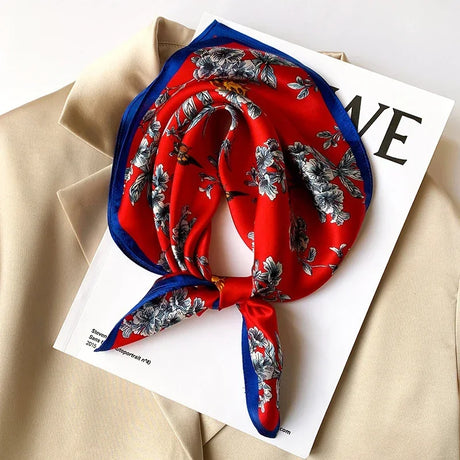 100% Natural Real Silk Scarf Women New Print Neck Hairband Square Shawl Neckerchief Female Hijab Poncho Bandana Headband 2023