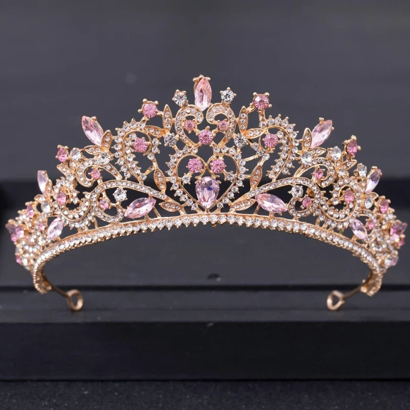 Pink Crystal Tiaras And Crowns For Women Bride Pink Rhinestone Prom Diadem Crown Tiara Bridal Wedding Hair Accessories Jewelry