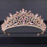 Pink Crystal Tiaras And Crowns For Women Bride Pink Rhinestone Prom Diadem Crown Tiara Bridal Wedding Hair Accessories Jewelry