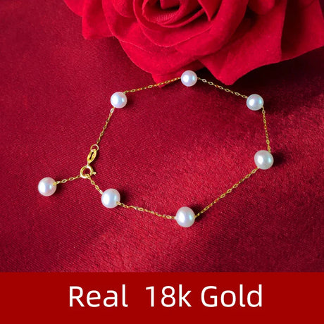 XF800 Pearl Jewelry Set Real 18K Gold Natural Freshwater Necklace Bracelet Earrings Fine AU750 Round Women's Wedding Gift T417