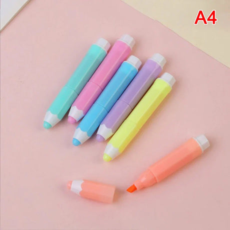 6Pcs/Lot Cute Cartoon Cat Highlighters School Office Stationery Students Drawing Supplies Kawaii Ice Cream Mini Paint Marker Pen