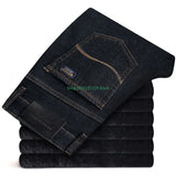 Winter Men's Jeans High Quality Thickened Warm Black Denim Trousers  Men's Brushed Casual Straight Stretch Pants 40 Black Jeans