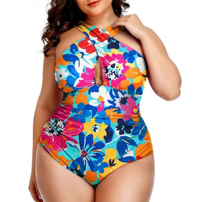 2024 Summer Women Plus Size One Piece Swimsuits Front Cross Tummy Control Black Sexy Swimwear Backless Bathing Suit