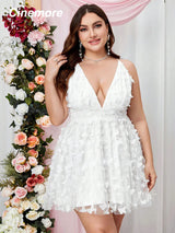 Cinemore Plus Size Summer Dresses Women 2023 Sleeveless Deep V Neck Butterfly Appliques Mesh Sexy Backless Female Cami Dress