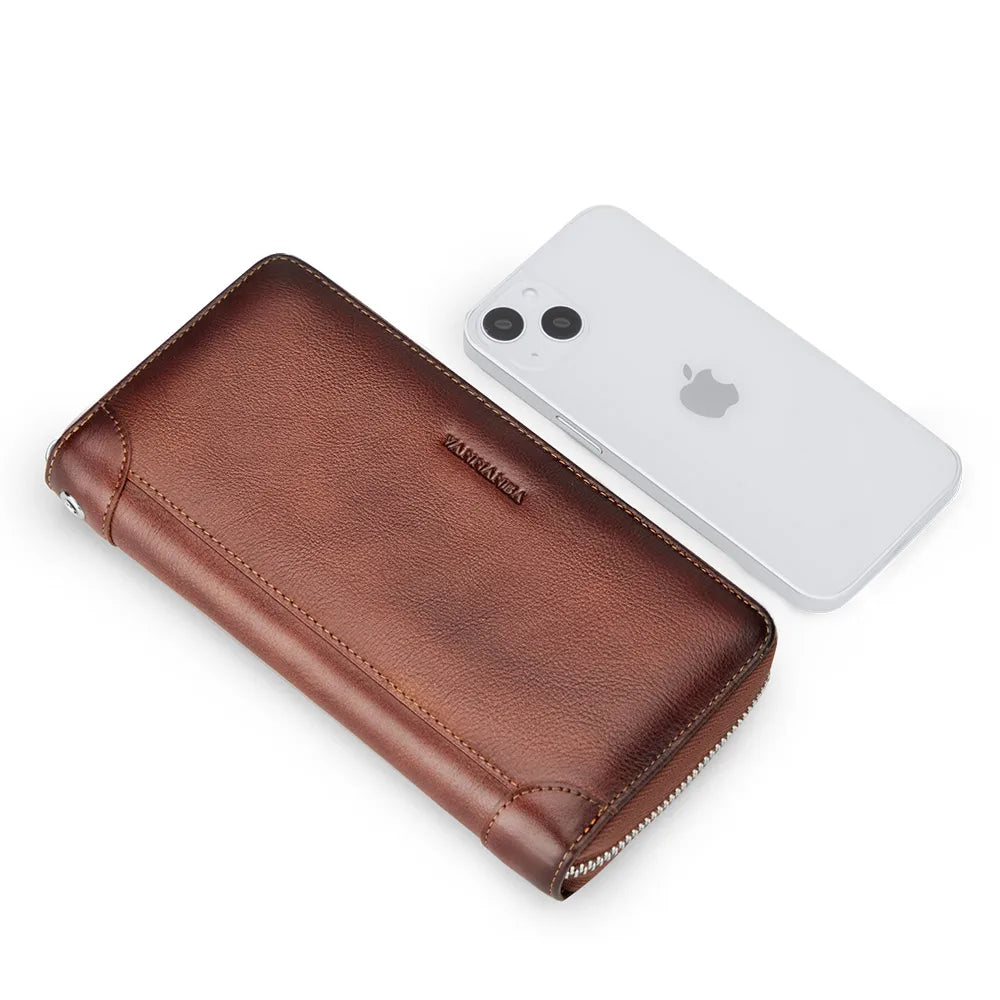 Wallets for Men,Men‘s Leather  Large Capacity Clutch Bag Zip Around Long  RFID Blocking WalletGenuine First Layer Cowhide Luxury