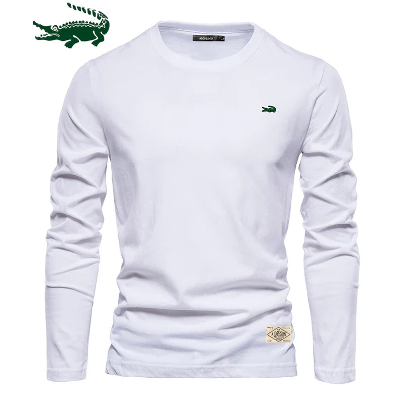 100% Cotton Long Sleeve T Shirt For Men Embroidery Casual Mens T-shirts High Quality Male Tops Classic Clothes Men's T-shirts